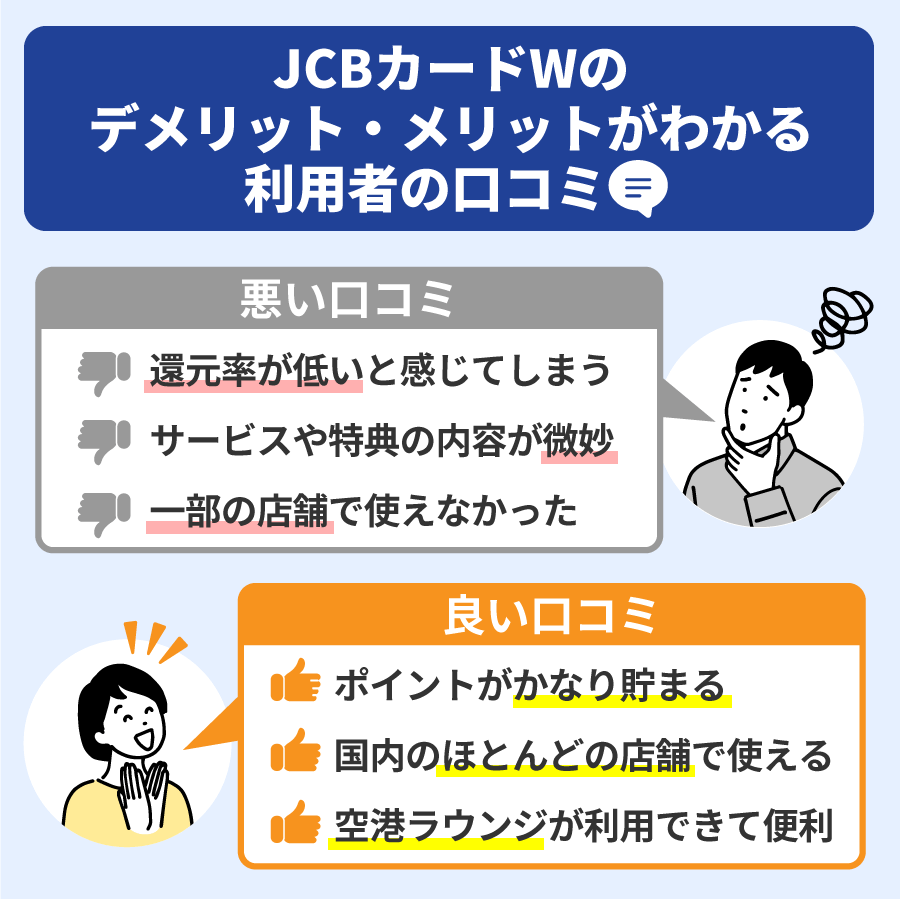 JCBカードWのデメリットやメリットがわかる!利用者の口コミ