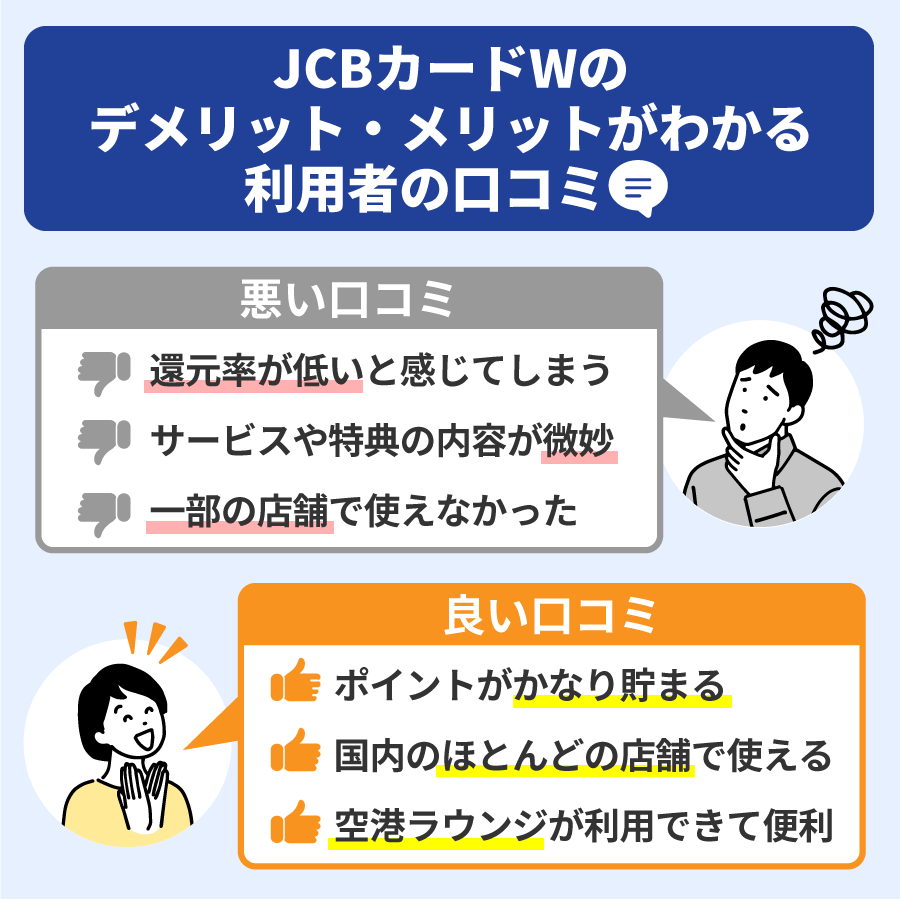 JCBカードWのデメリットやメリットがわかる！利用者の口コミ