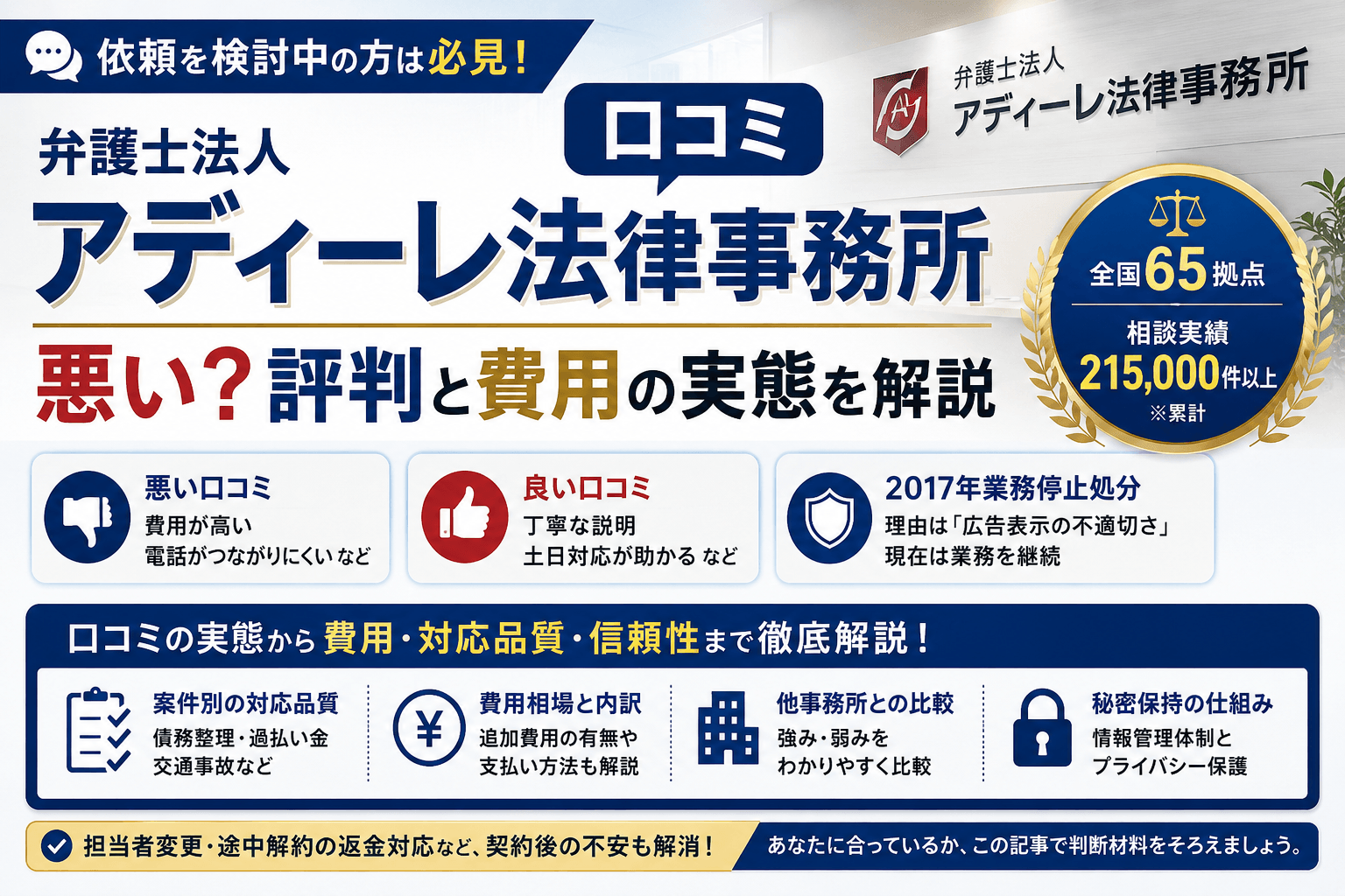 アディーレ法律事務所の口コミは悪い?評判と費用の実態を解説