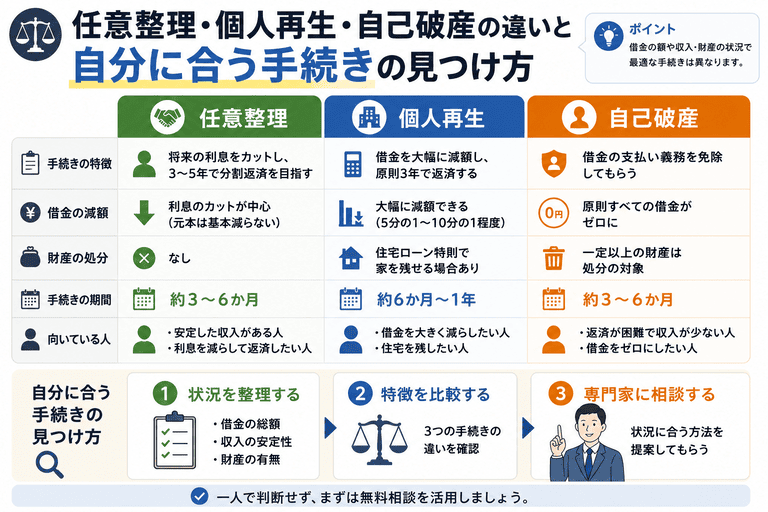 任意整理・個人再生・自己破産の違いと自分に合う手続きの見つけ方