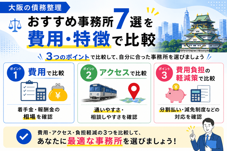 大阪でおすすめの債務整理事務所7選を費用・特徴で比較